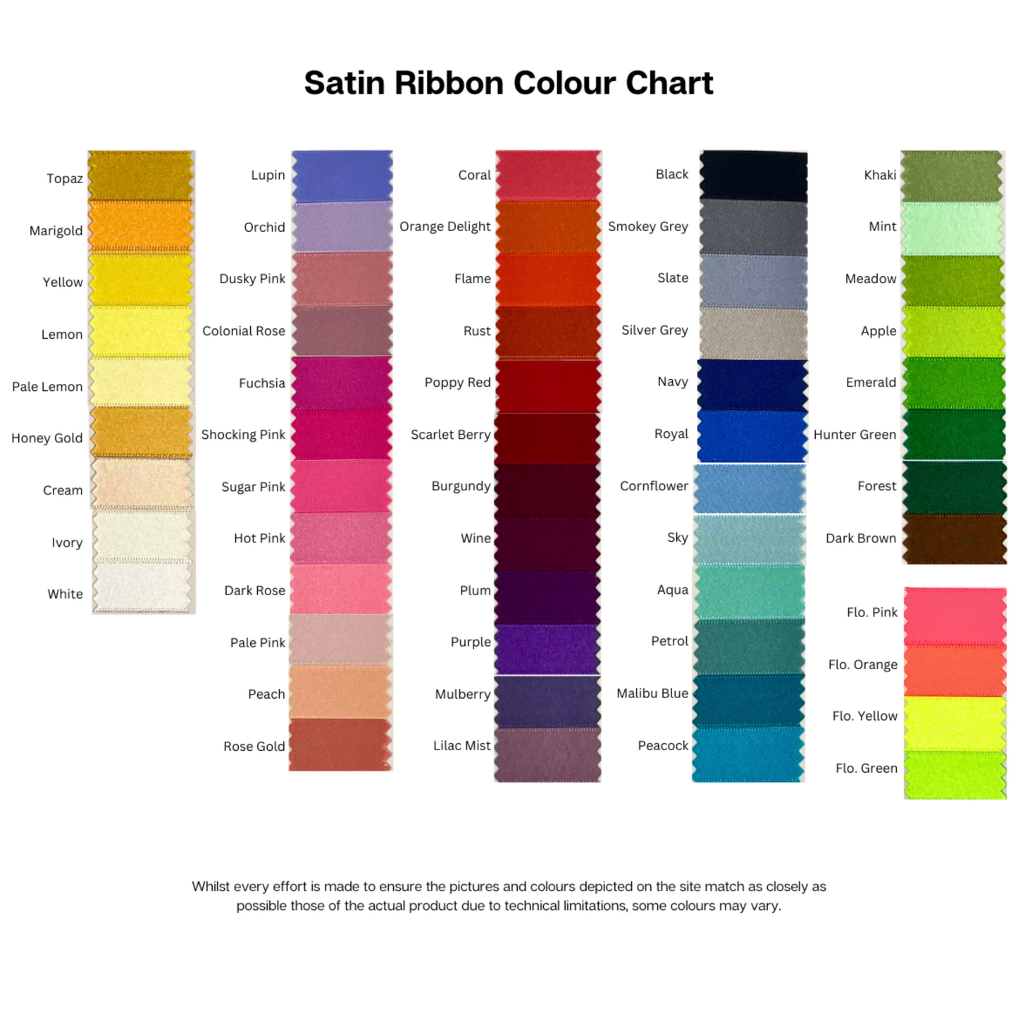 Satin ribbon colour chart