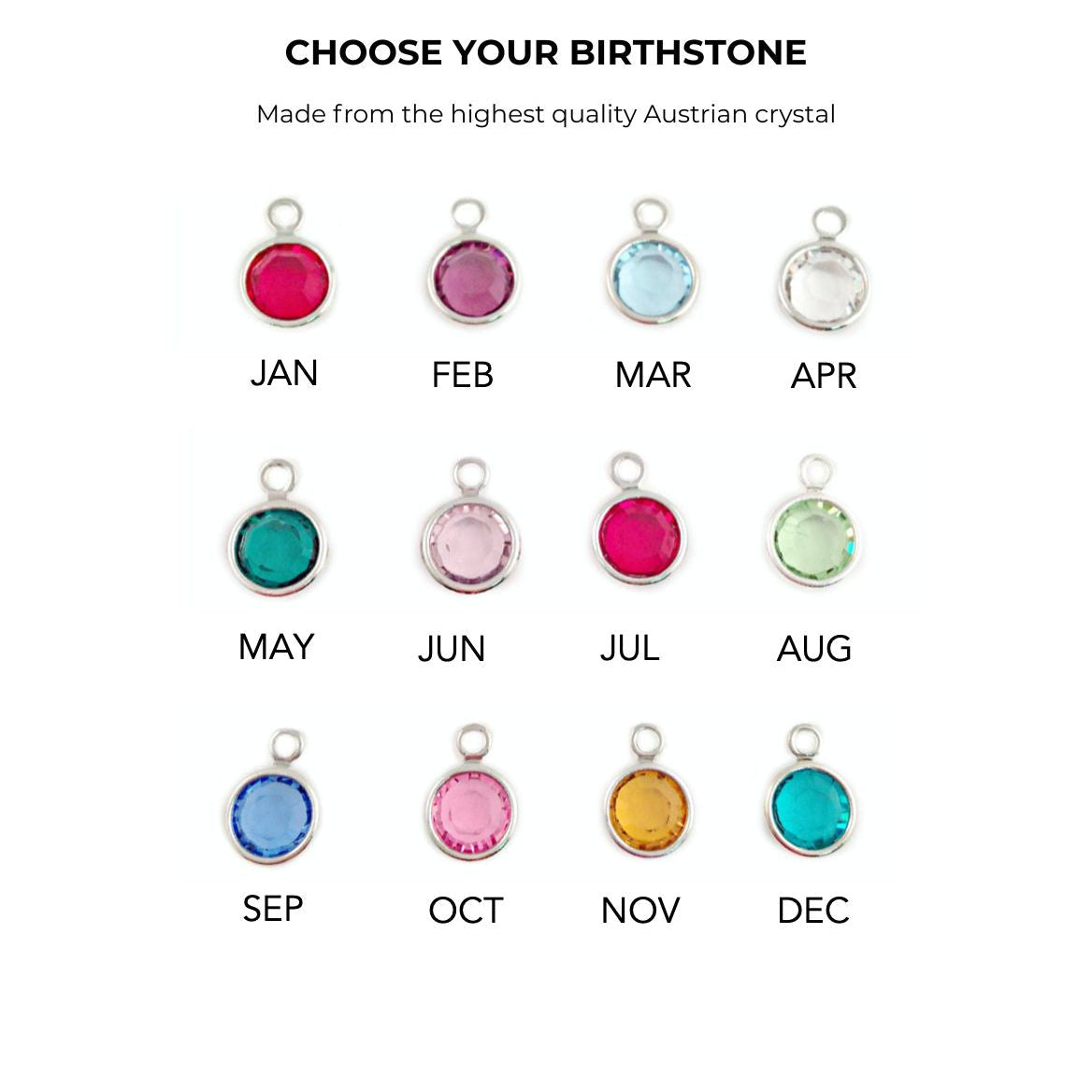 Highest quality Austrian crystals make the perfect birthstone to add to your bracelet.
