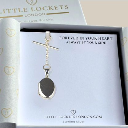 Locket shown in gift box on message card