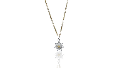 Daisy Birth Flower Necklace with a delicate pendant on a white background