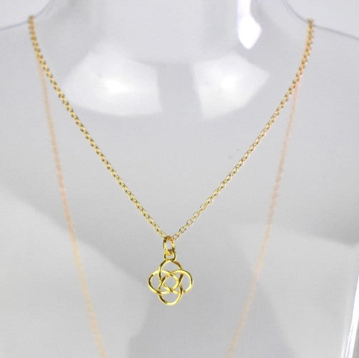 Celtic Knot Pendant Necklace shown in gold plated. A Celtic Knot charm hanging from a cable chain.