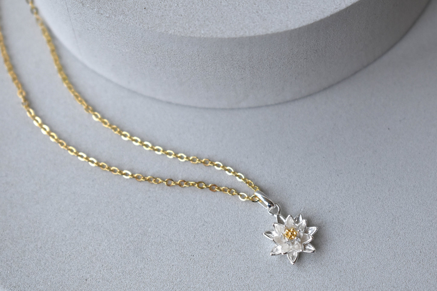 Necklace with a silver and gold Daisy Birth flower pendant 