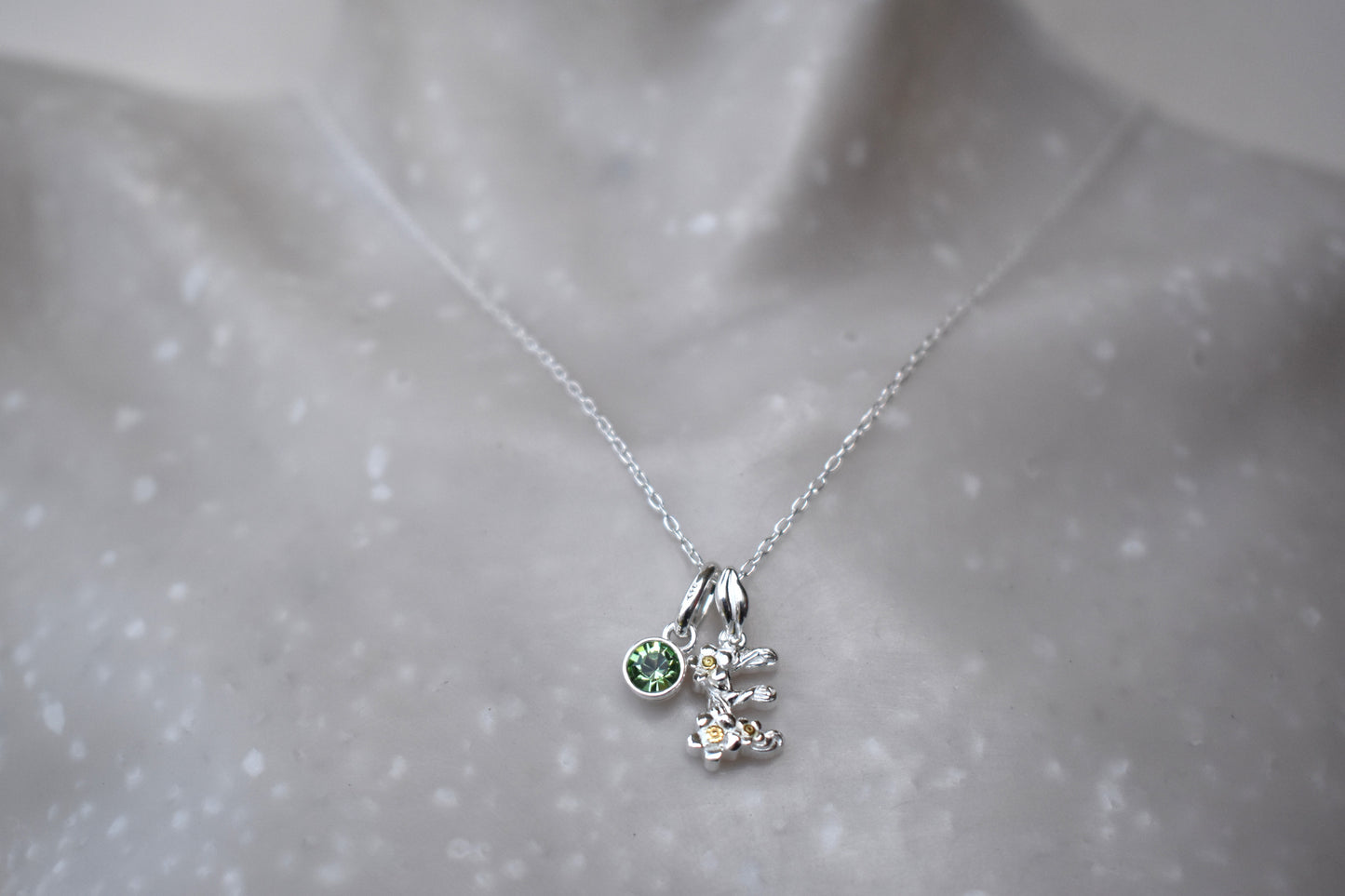 Alphabet Initial Pendant in two-tone sterling silver and 18ct yello gold plate shown with optional sterling silver and premium crystal birthstone