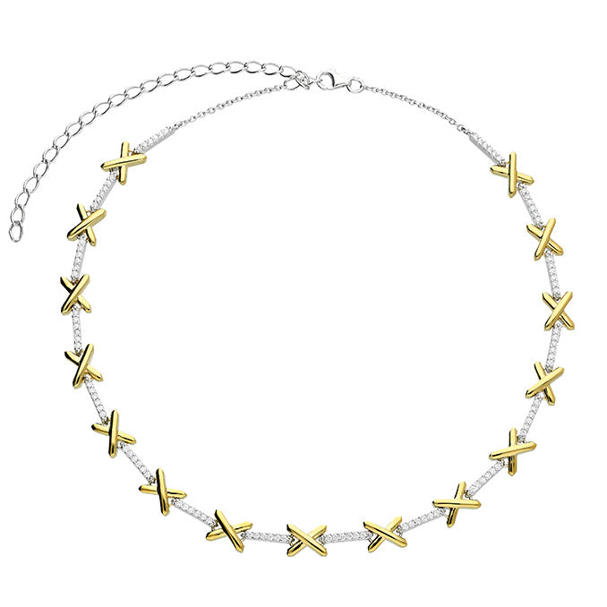 Golden Kisses Choker Necklace – Two-tone cubic zirconia LOVE necklace