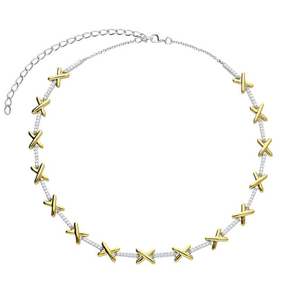 Golden Kisses Choker Necklace – Two-tone cubic zirconia LOVE necklace