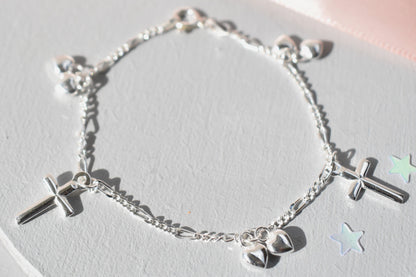 sterling silver childs heart and crosses bracelet