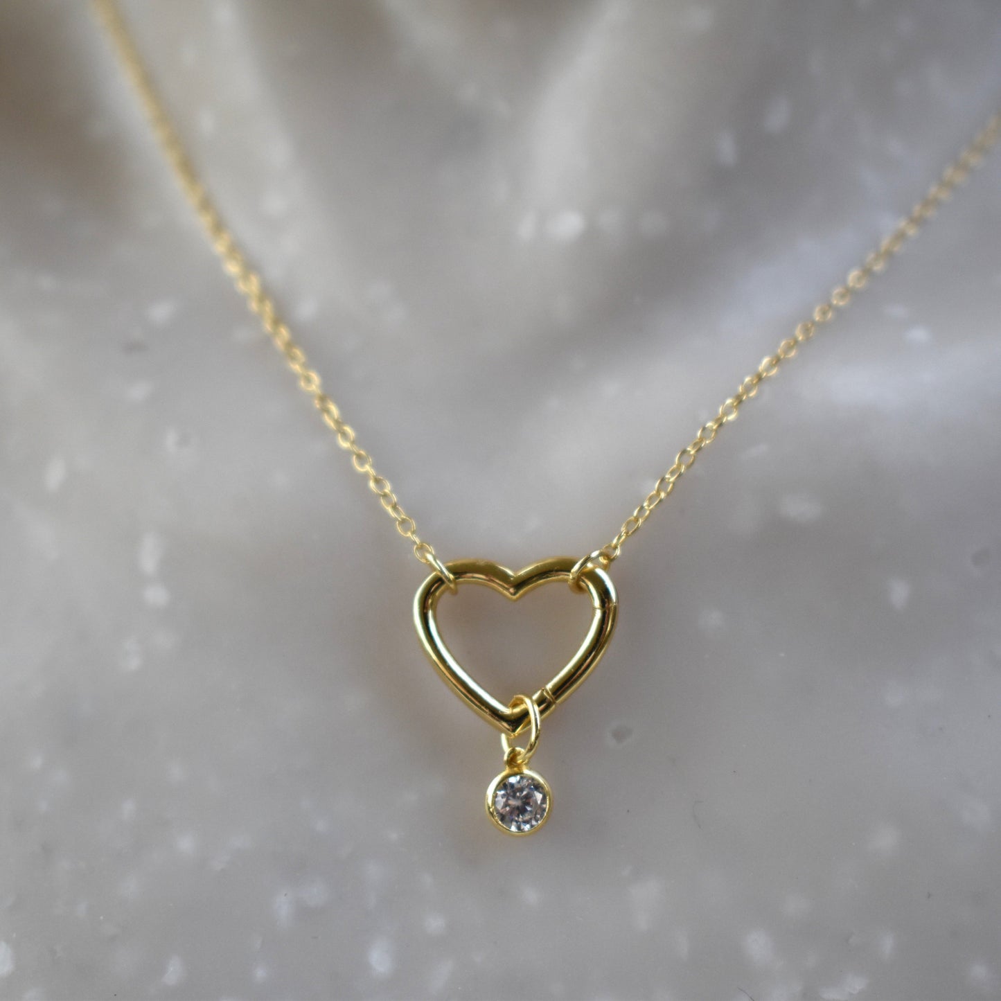Gold plated open heart necklace with hidden hinge for birthstones

