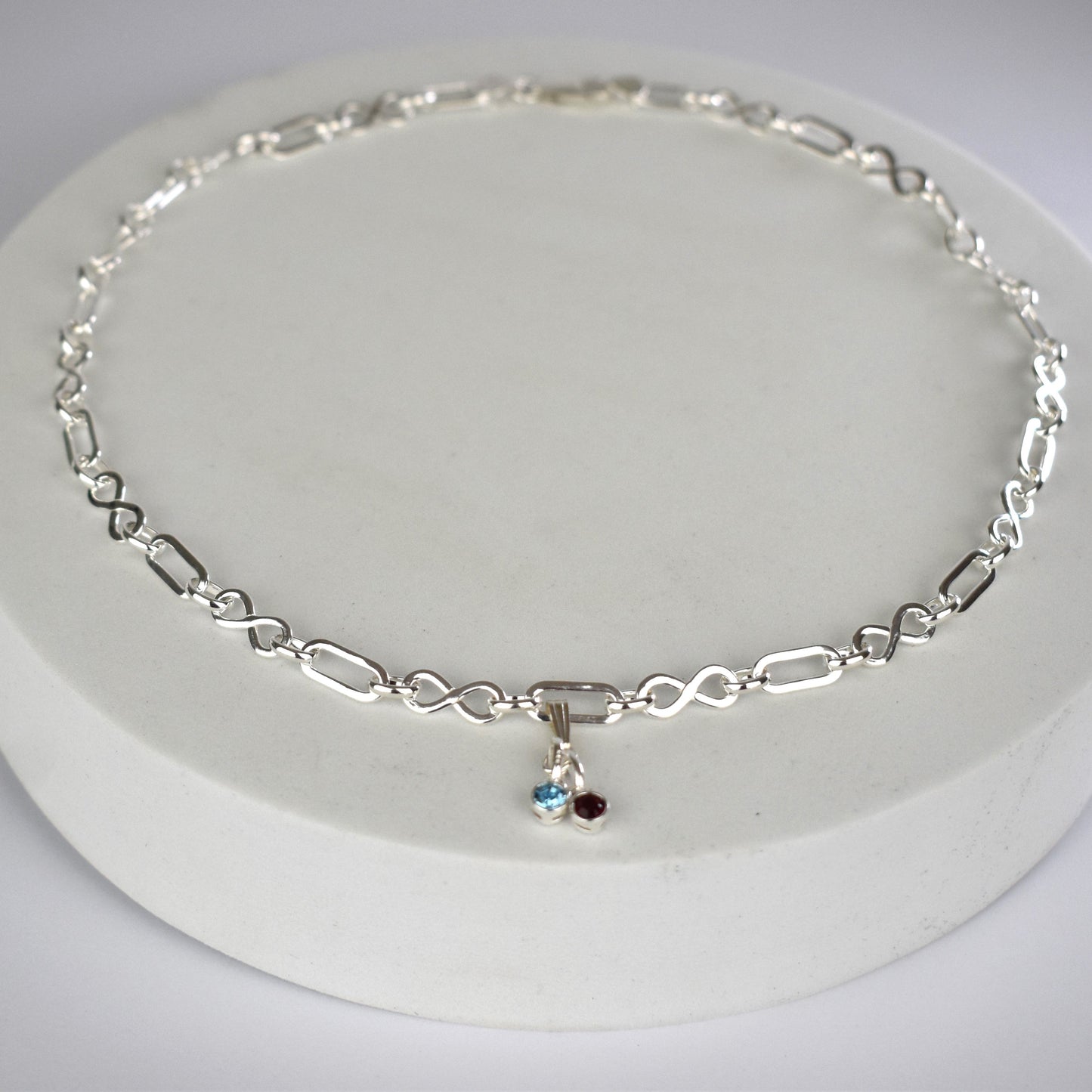 Inifinity and Flat Link Birthstone Necklace in Sterling Silver