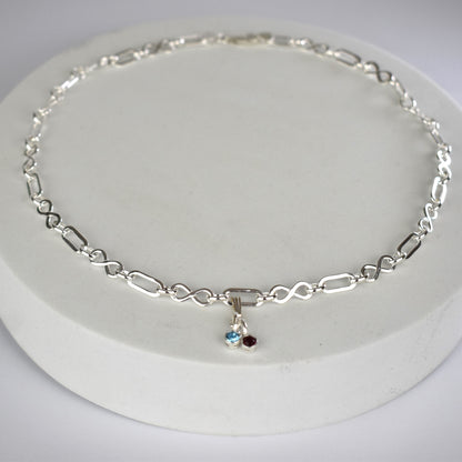 Inifinity and Flat Link Birthstone Necklace in Sterling Silver