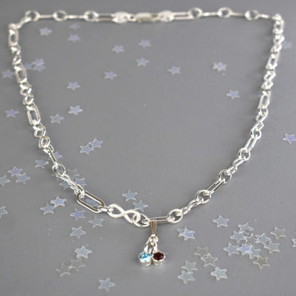Inifinity and Flat Link Birthstone Necklace in Sterling Silver