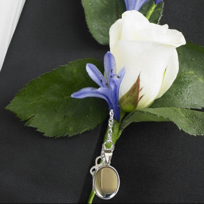Infinity symbol locket for two photos, discreet jacket accessory