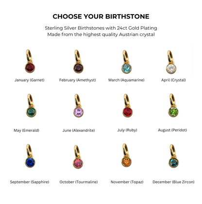 High quality sterling silver birthstones, made of Austrian crystal and finished with 24ct gold plating. 4mm