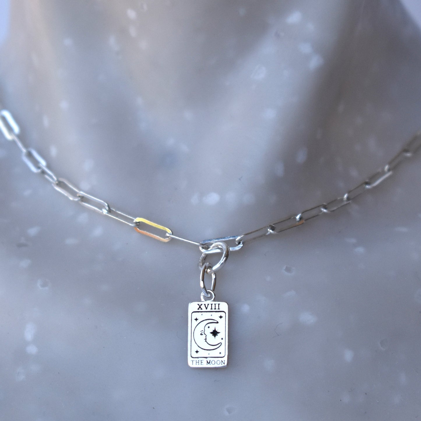 Sterling silver paper clip necklace with a sterling silver Moon Tarot Pendant