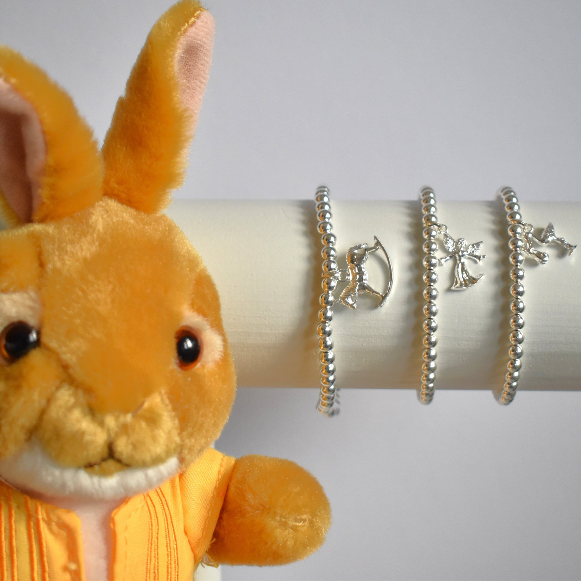 From the Family collection - rocking horse fairy and stork sterling silver beaded bracelets