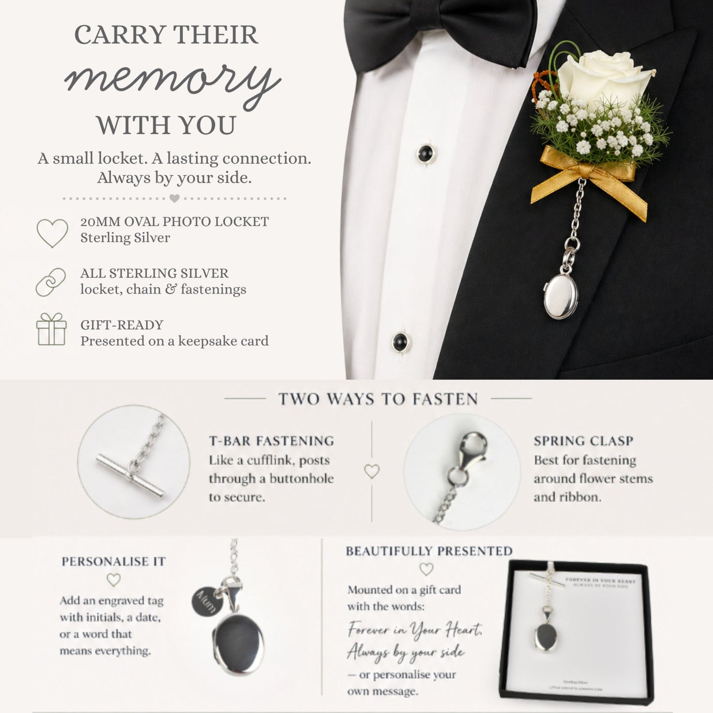 Specifications of the sterling silver oval photo locket