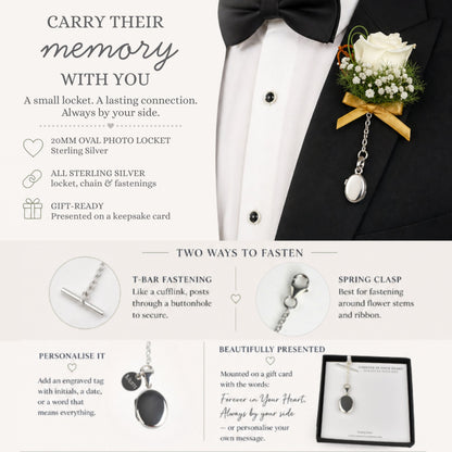 Specifications of the sterling silver oval photo locket