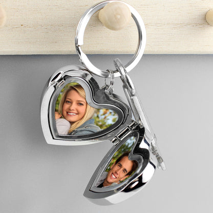 Interior of heart shaped locket showing two photos