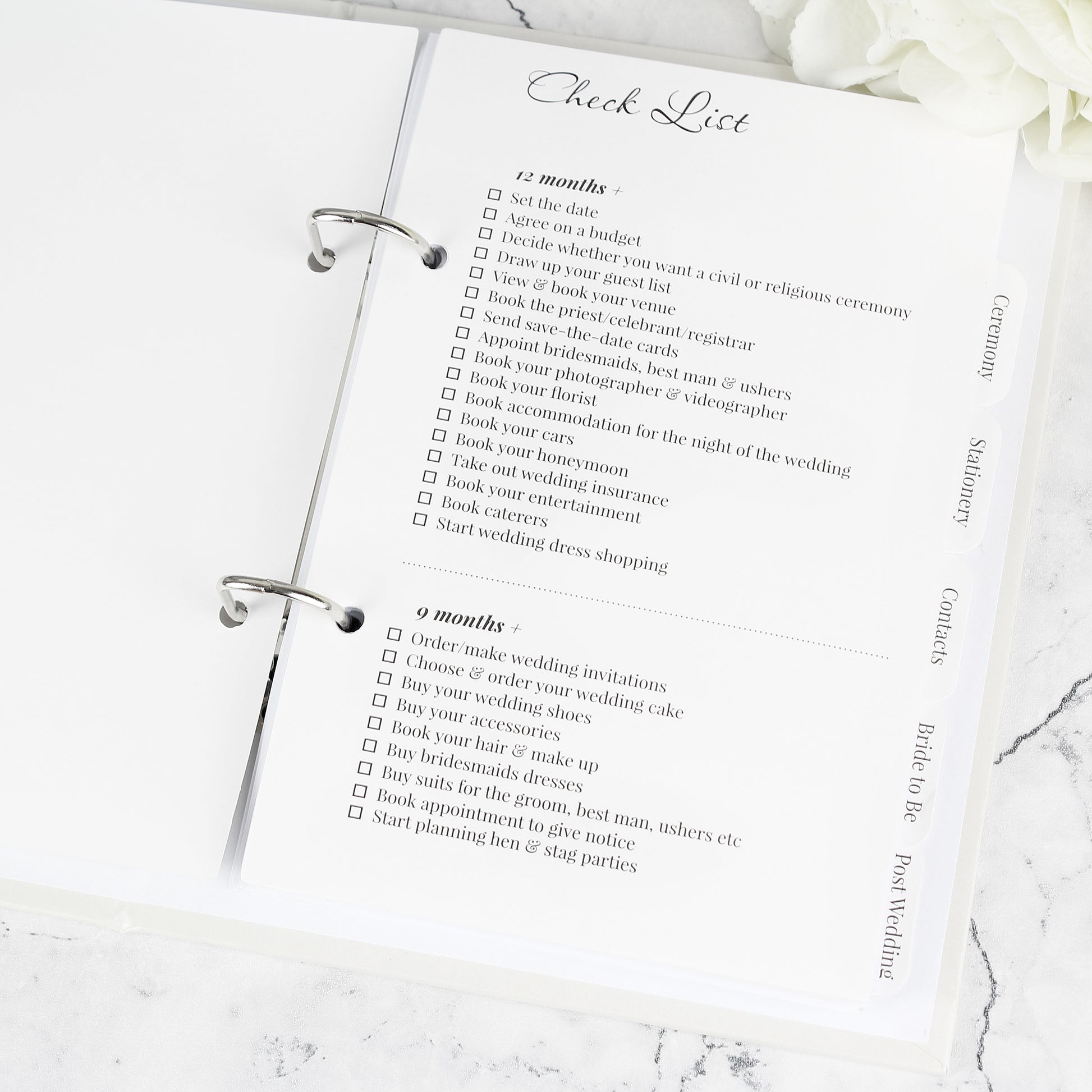 Leaf design wedding planner, personalised with the couples' names, secret garden wedding, botanical wedding, timeline