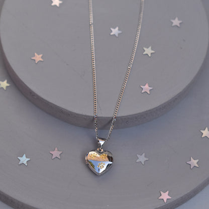 Heart-shaped paw print opening photo locket on sterling silver chain