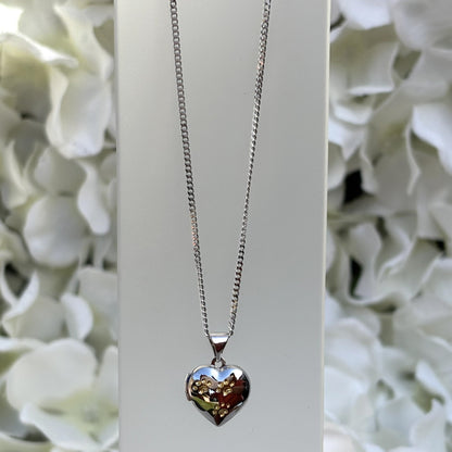 Heart-shaped paw print opening photo locket on sterling silver chain