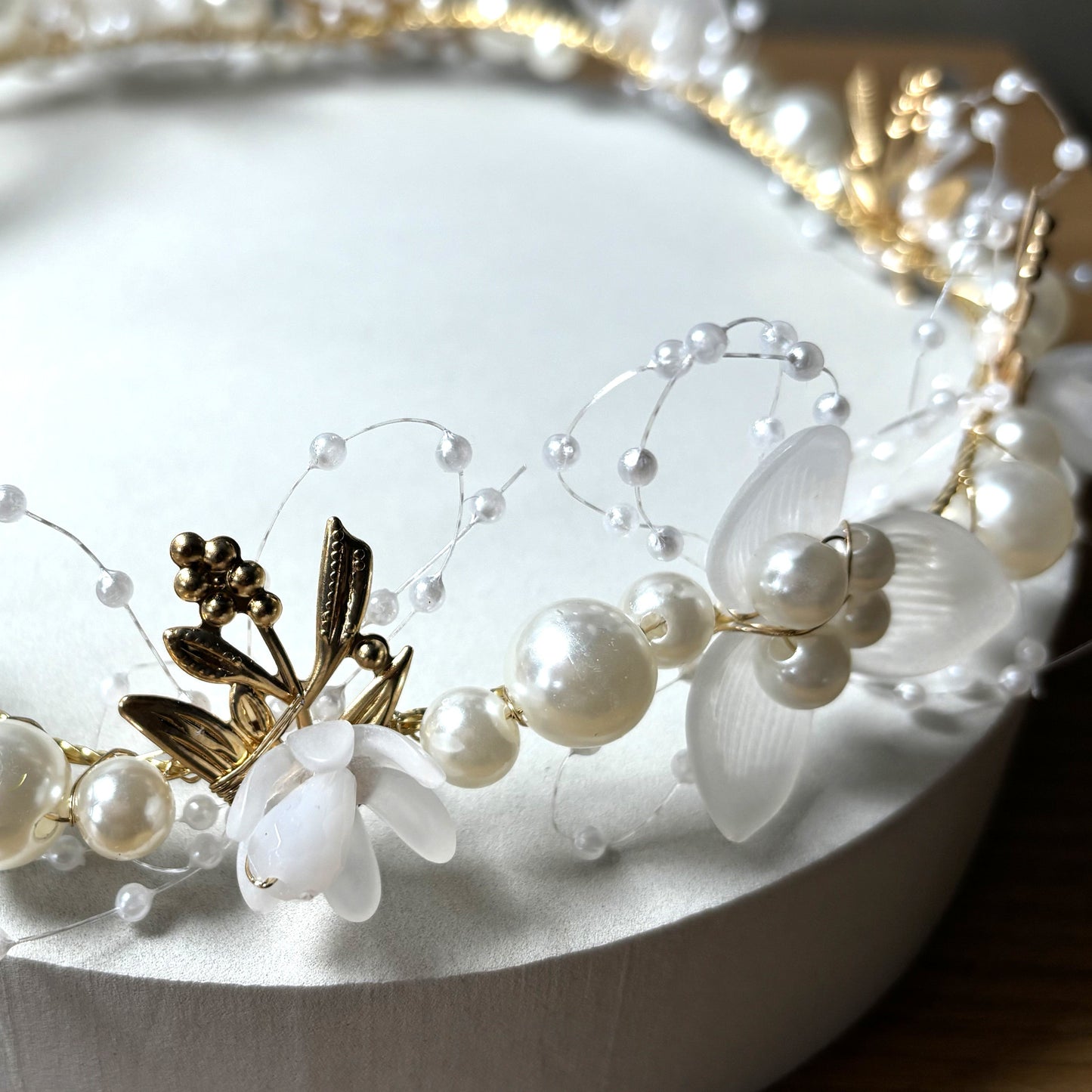 Pearl beaded dog collar with ribbon
