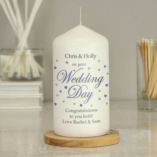 Personalised wedding pillar candle