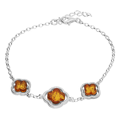 Sterling Silver and Amber Quatrefoil Trio Bracelet