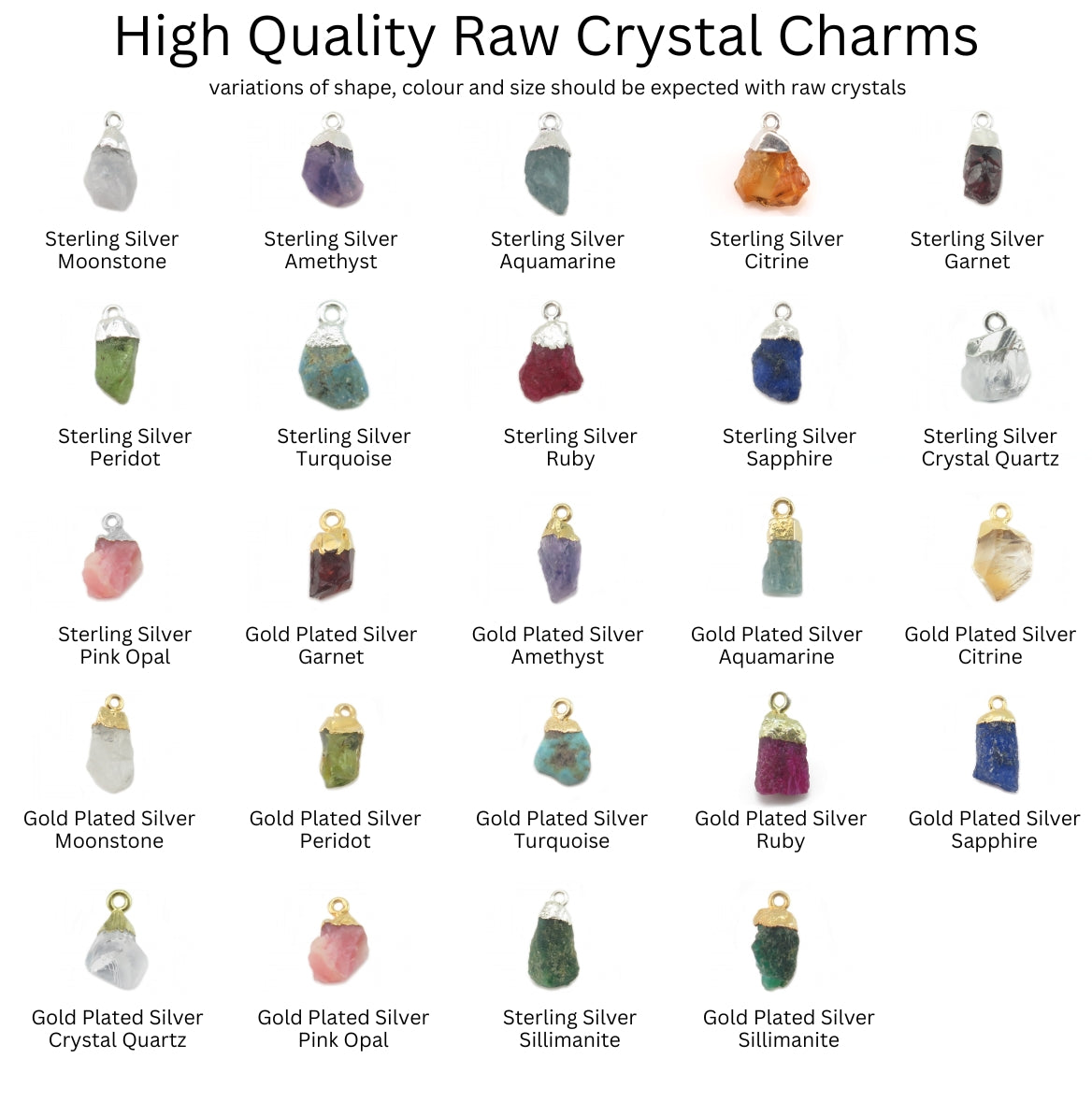 Natural crystal charms chart