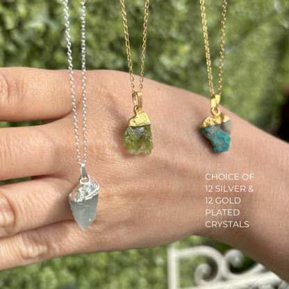 Three raw crystal necklaces with different colored crystals choice available