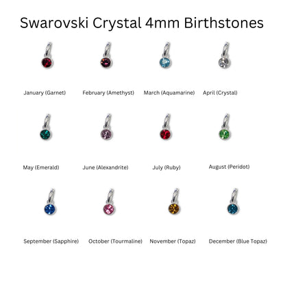 Chart showing the birthstones available to be added to your locket