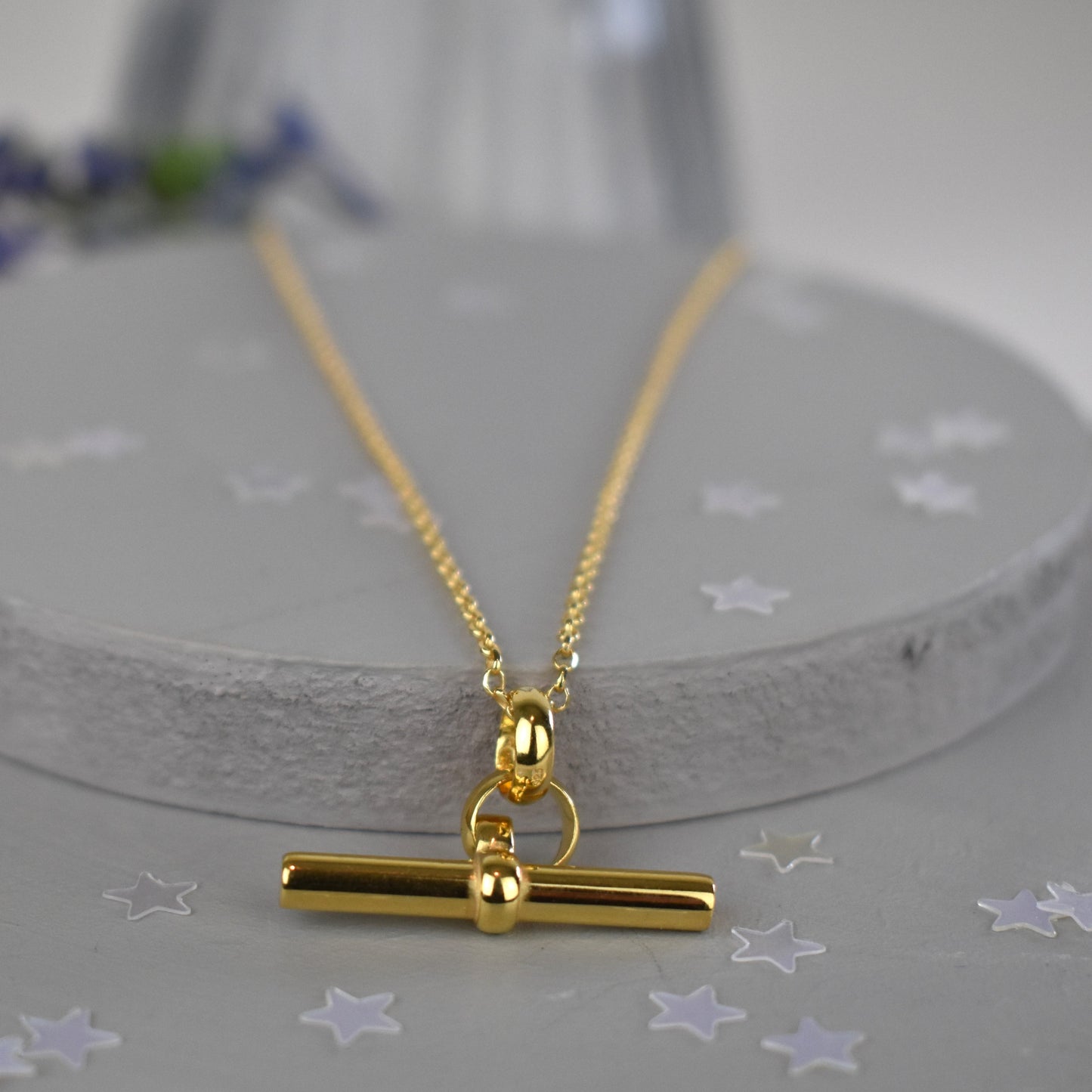 Chunky 26mm Gold-Plated Sterling Silver T-Bar Necklace on an 18 inch Belcher Chain