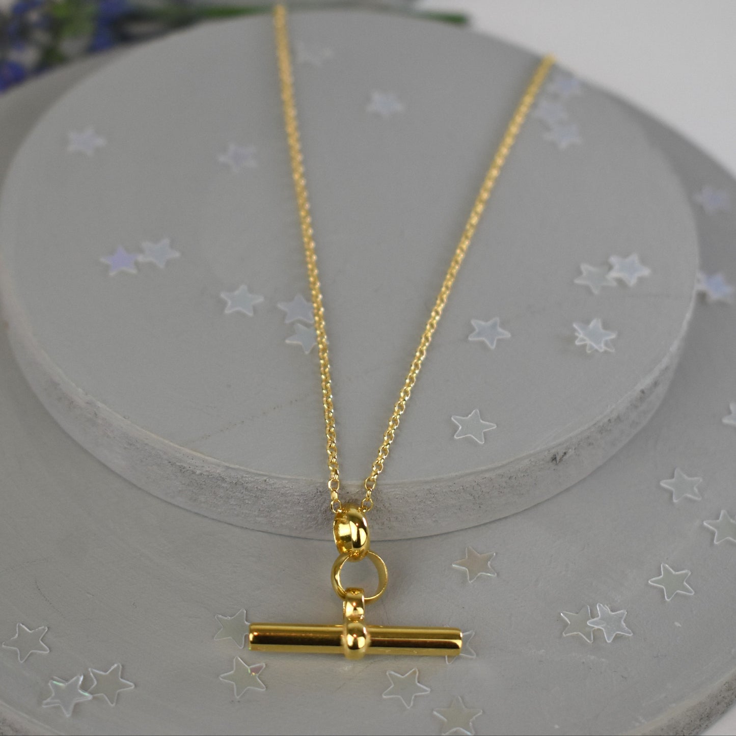 Chunky 26mm Gold-Plated Sterling Silver T-Bar Necklace on an 18 inch Belcher Chain
