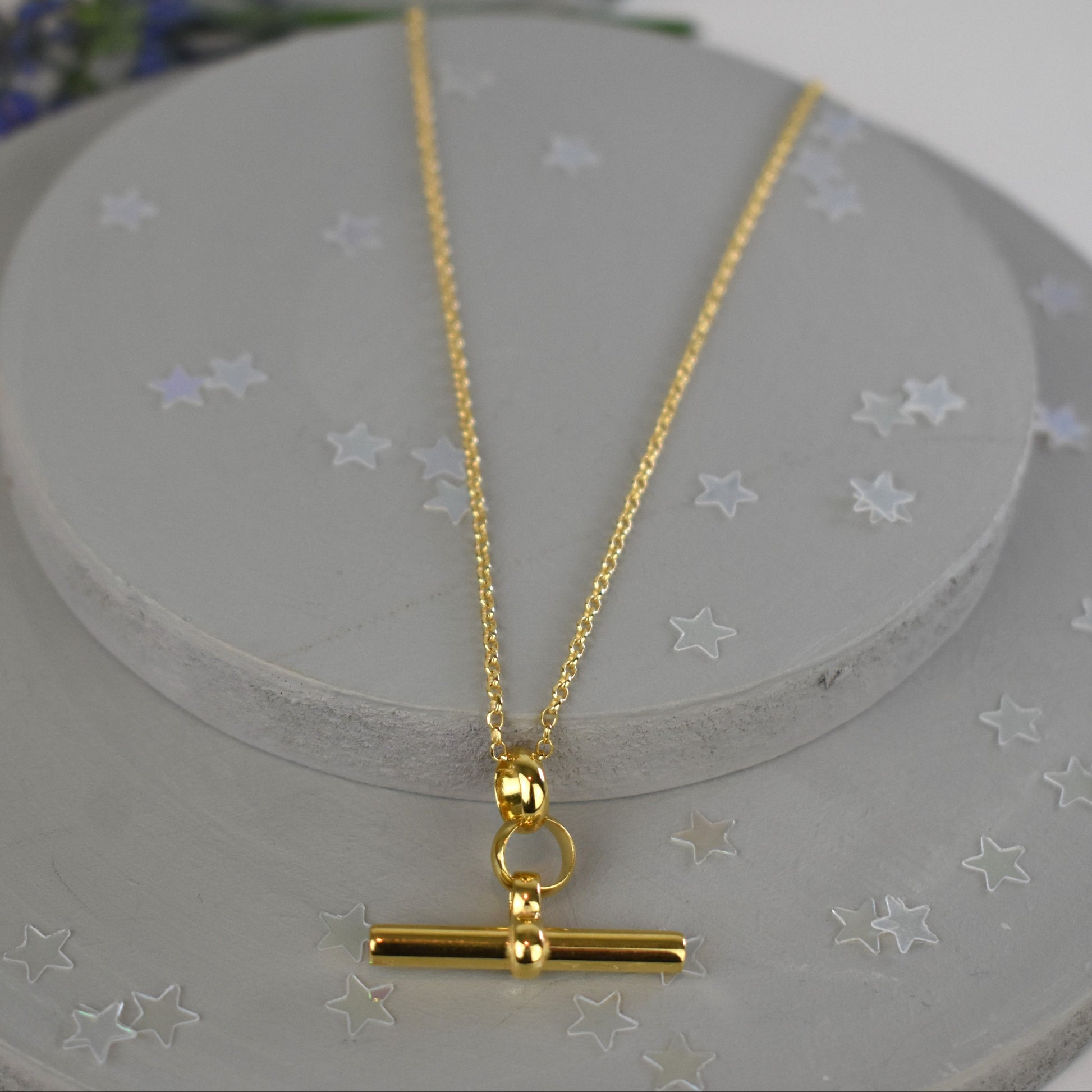 Chunky 26mm Gold-Plated Sterling Silver T-Bar Necklace on an 18 inch Belcher Chain