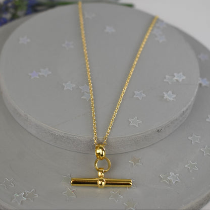 Chunky 26mm Gold-Plated Sterling Silver T-Bar Necklace on an 18 inch Belcher Chain