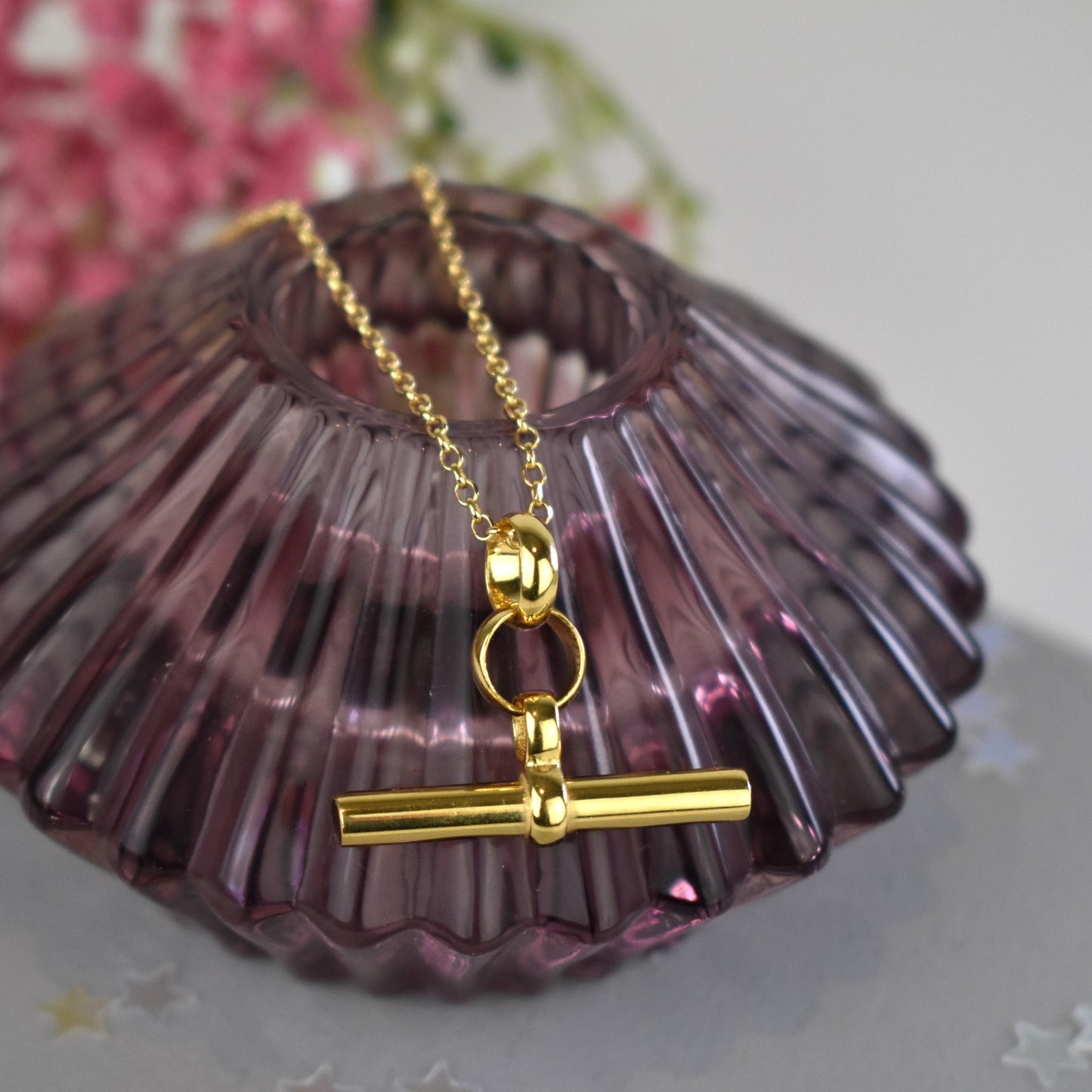 Chunky 26mm Gold-Plated Sterling Silver T-Bar Necklace on an 18 inch Belcher Chain