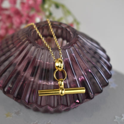 Chunky 26mm Gold-Plated Sterling Silver T-Bar Necklace on an 18 inch Belcher Chain