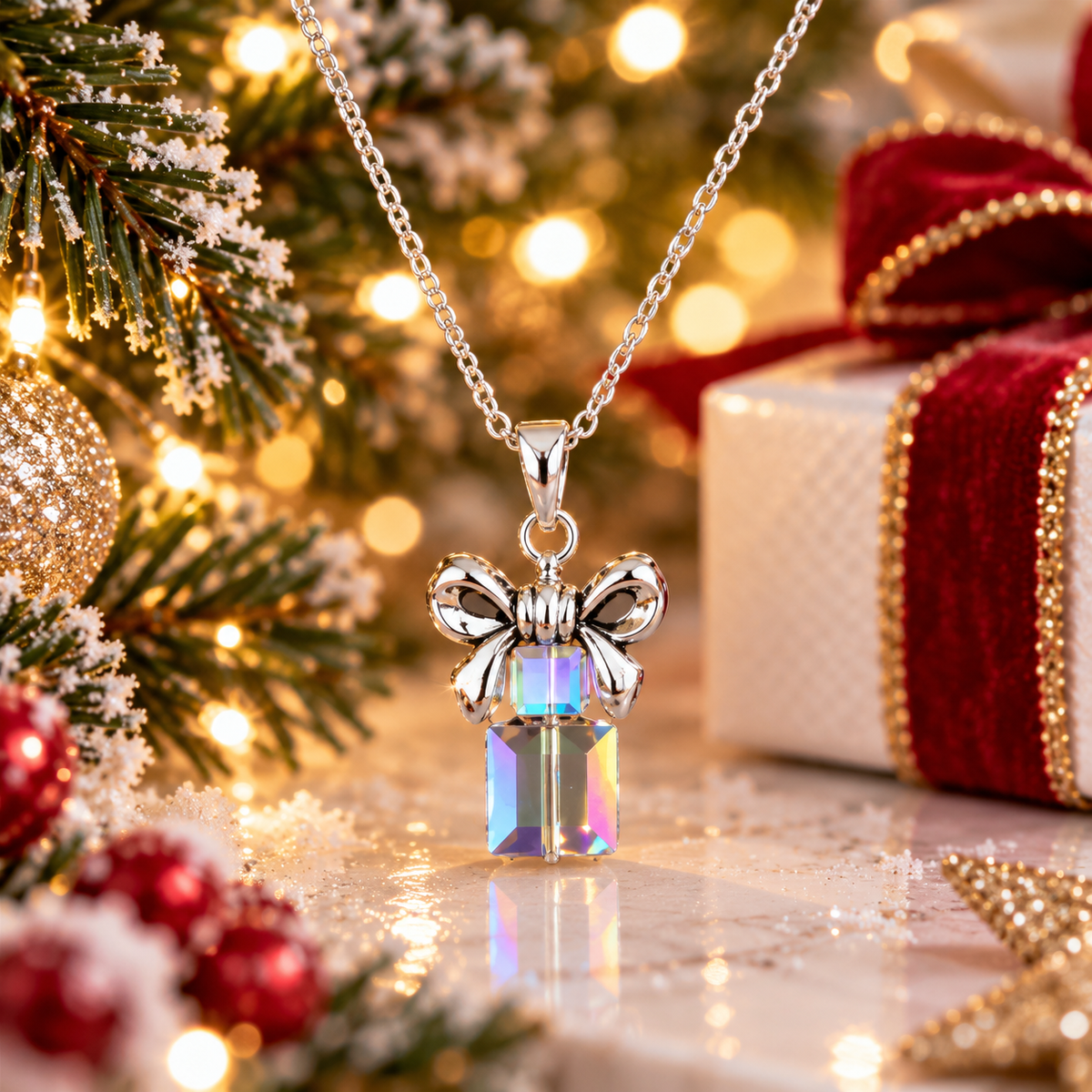 Christmas Present Necklace & Earrings - Festive Jewellery