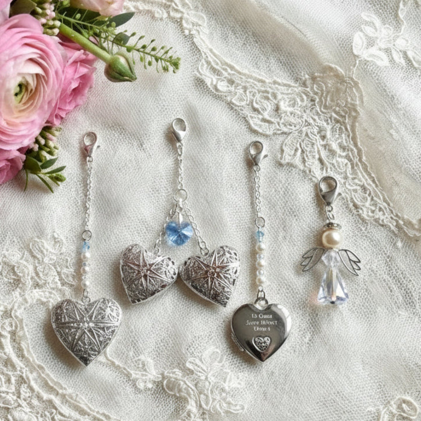 Our angel caribiner can be added to one of our bouquet lockets 