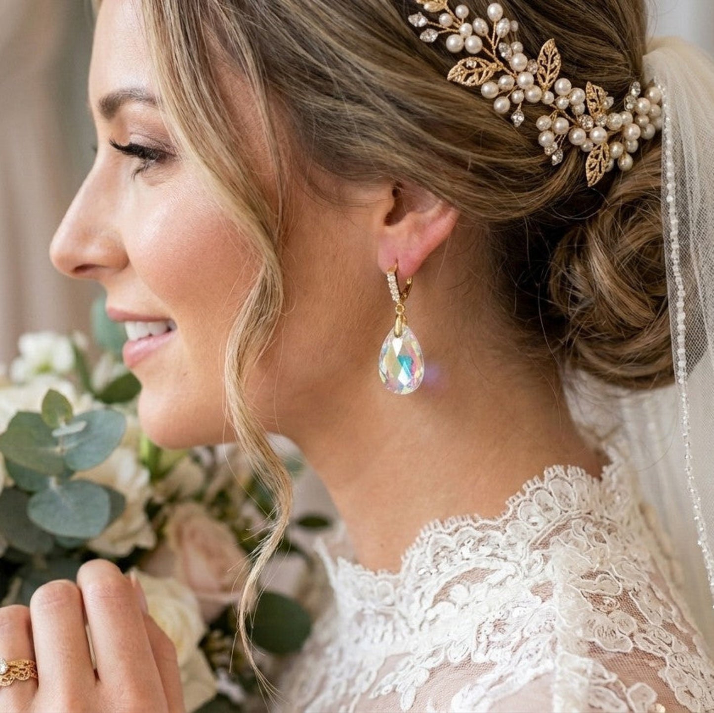 Austrian Crystal Pear Drop Bridal Earrings