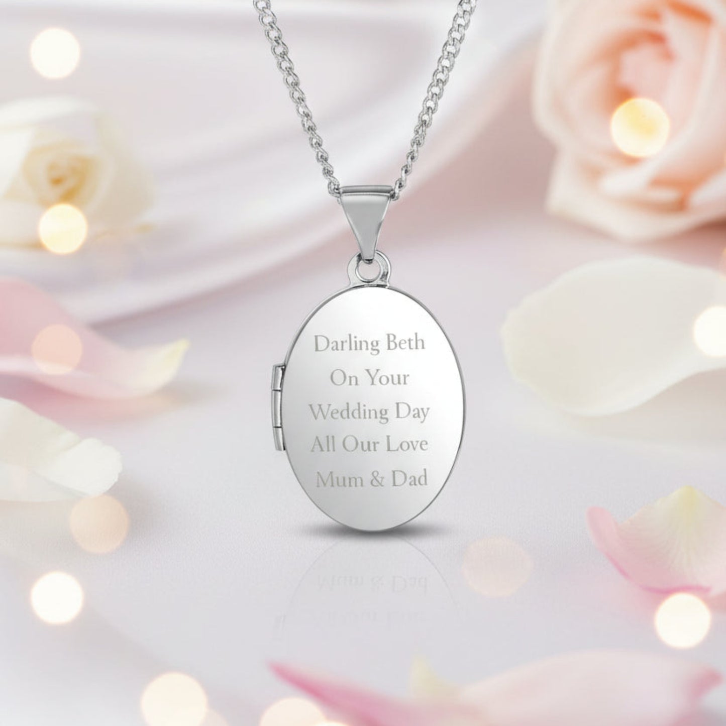 Sterling silver oval locket engraved with the message of your choice