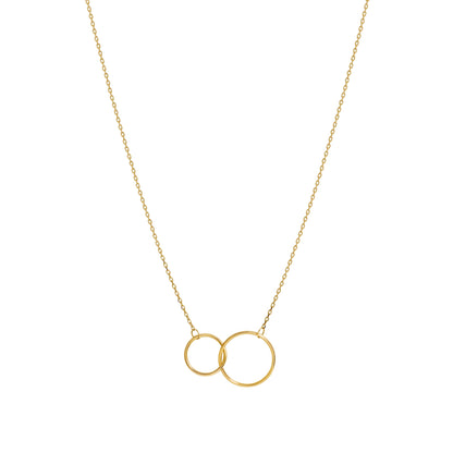 Entwined circles pendant in gold fill finish. Two sparkly entwined circles on an adjustable gold filled chain. 