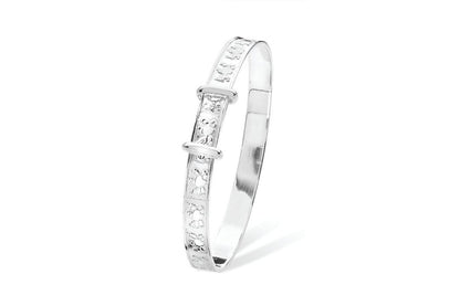 Teddy Bear engraved adjustable sterling silver baby bangle