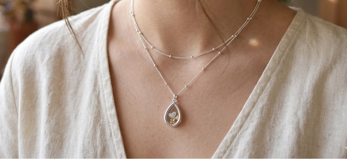 Sterling silver glass locket with a small hinge opening to allow for charms or birthstones of your choice.