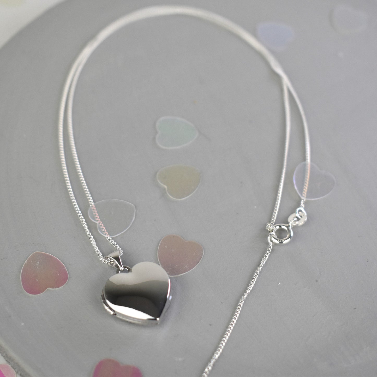Silver heart-shape first locket on sterling silver chain