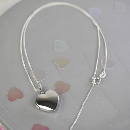 Silver heart-shape first locket on sterling silver chain