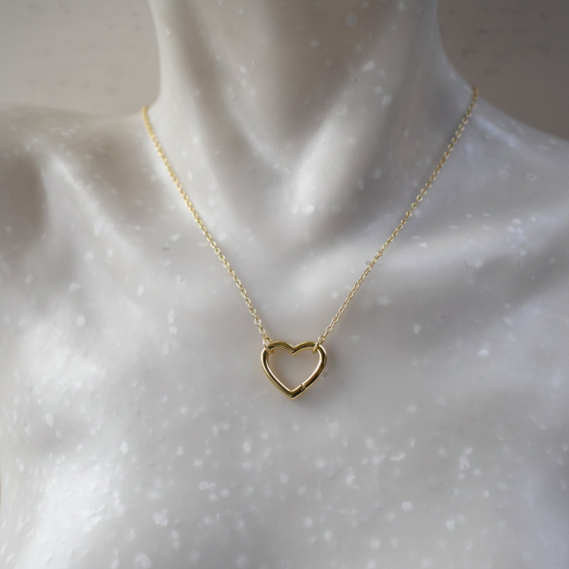 Gold plated open heart necklace with hidden hinge for birthstones

