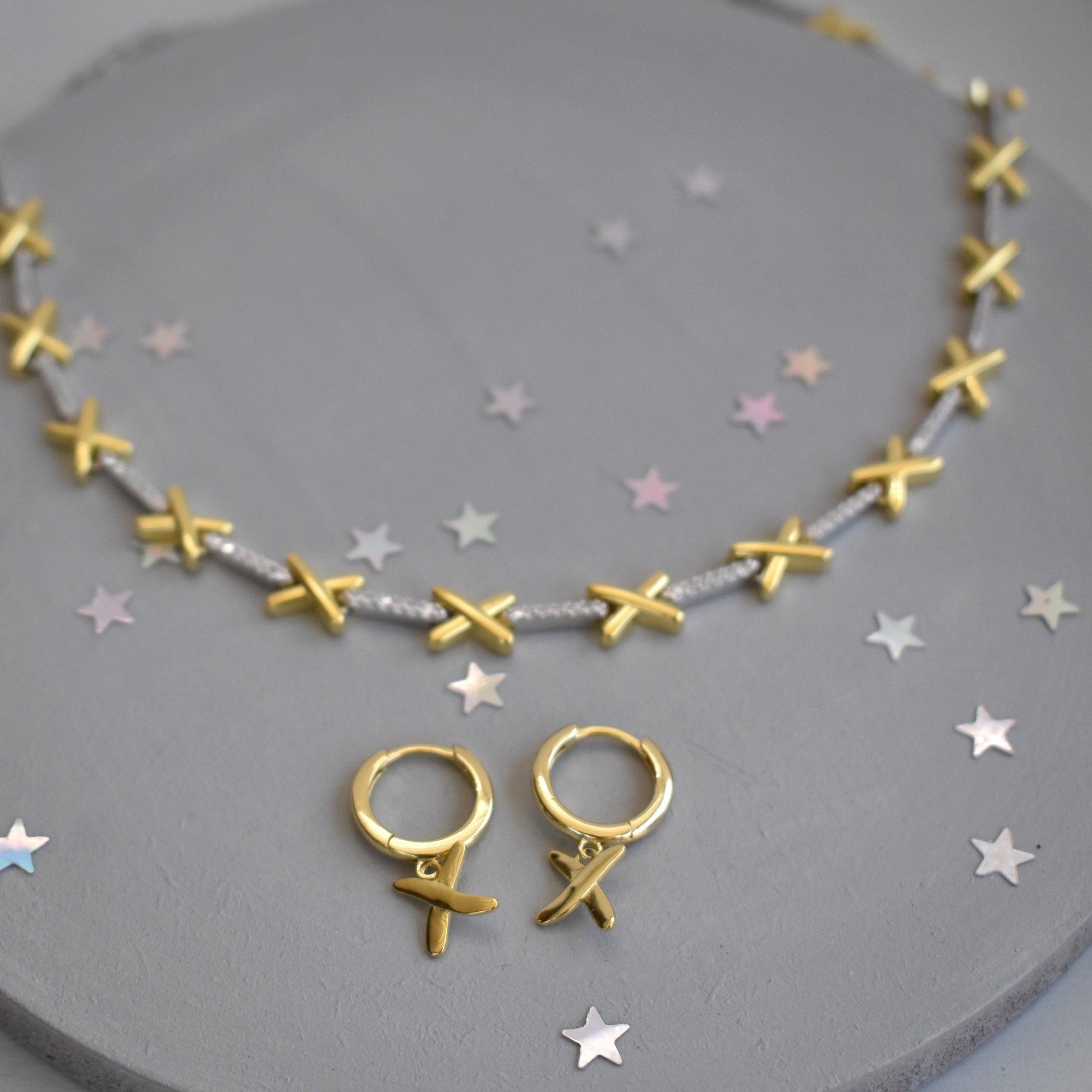 Kisses gold plated on sterling silver necklace and earrings.