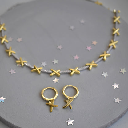 Kisses gold plated on sterling silver necklace and earrings.