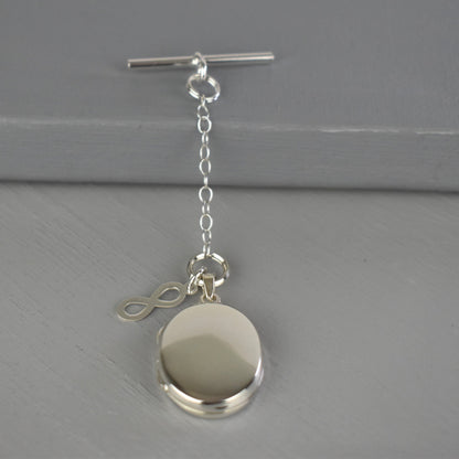 Sterling silver photo locket with infinity symbol and clasp