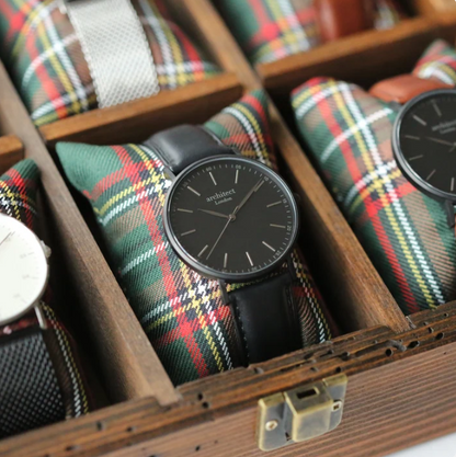 Men's Architect Black Watch with black leather strap. Engraved on the reverse with your choice of wording